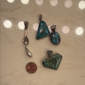 Turquoise Stone Pendant Necklace Pendants- Teal Green Blue Silver Accent